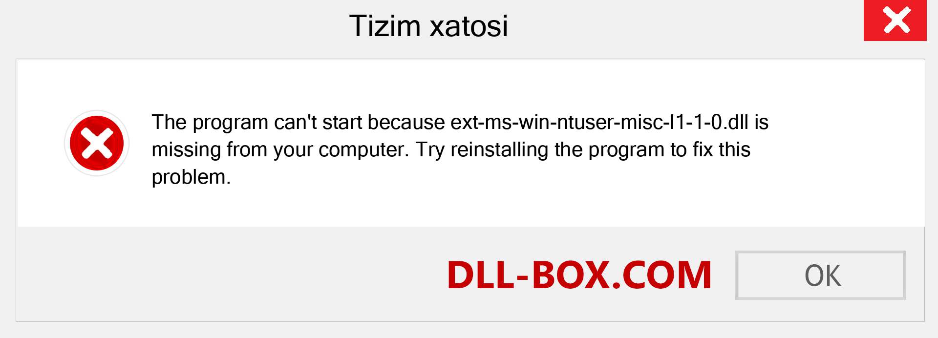 ext-ms-win-ntuser-misc-l1-1-0.dll fayli yo'qolganmi?. Windows 7, 8, 10 uchun yuklab olish - Windowsda ext-ms-win-ntuser-misc-l1-1-0 dll etishmayotgan xatoni tuzating, rasmlar, rasmlar